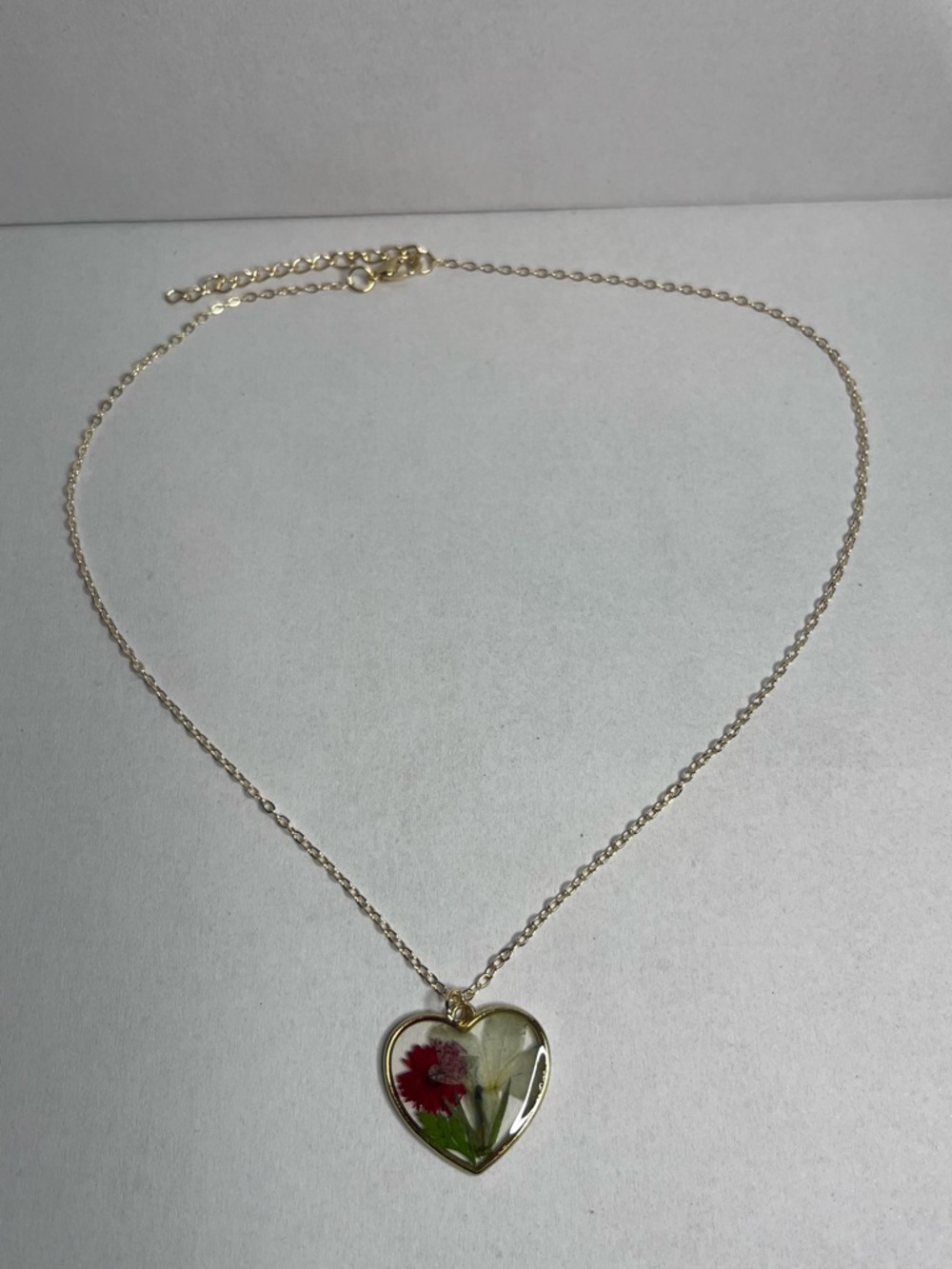 🌸 Real Pressed Pink Flower Heart Necklace | Gold Cottagecore Jewelry